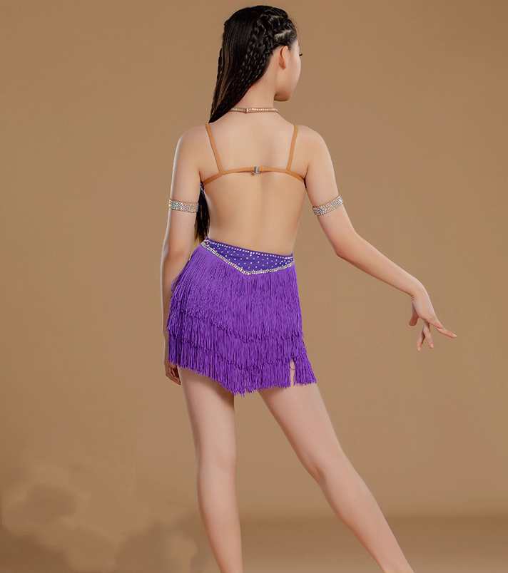 Custom Size Girls Latin Dance Dresses Wine Blue White Fringe Competition Salsa Chacha Latin Dance Costume
