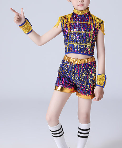 Children's jazz costumes colorful sequins glitter hiphop street dance outfits for Boys girls Kindergarten cheerleading exercises clothes - Moderndancedress.com