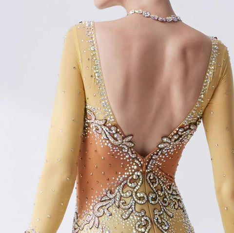 Custom Size Gold Competition Ballroom Dance Dresses for Women Girls Waltz Tango Rhythm National Dance Long Gown