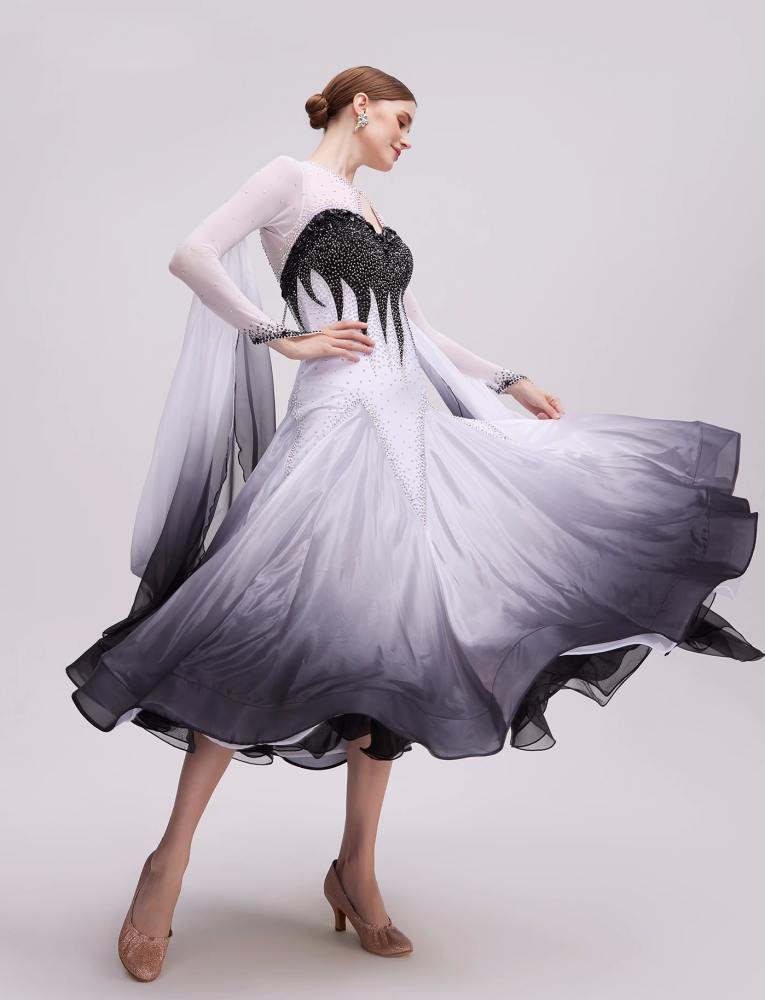 Custom Size White Black Competition Ballroom Dance Dresses for Women Girls Professional Rhythm Foxtrot Waltz Tango Dance Gown - Moderndancedress.com