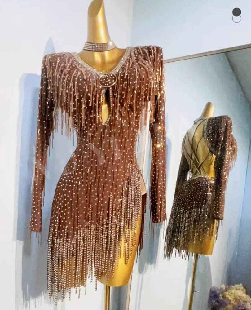 Custom Size Coffee Latin Dance Dresses for Women Girls Salsa Rumba Chacha Blackpool Latin Dance Costumes