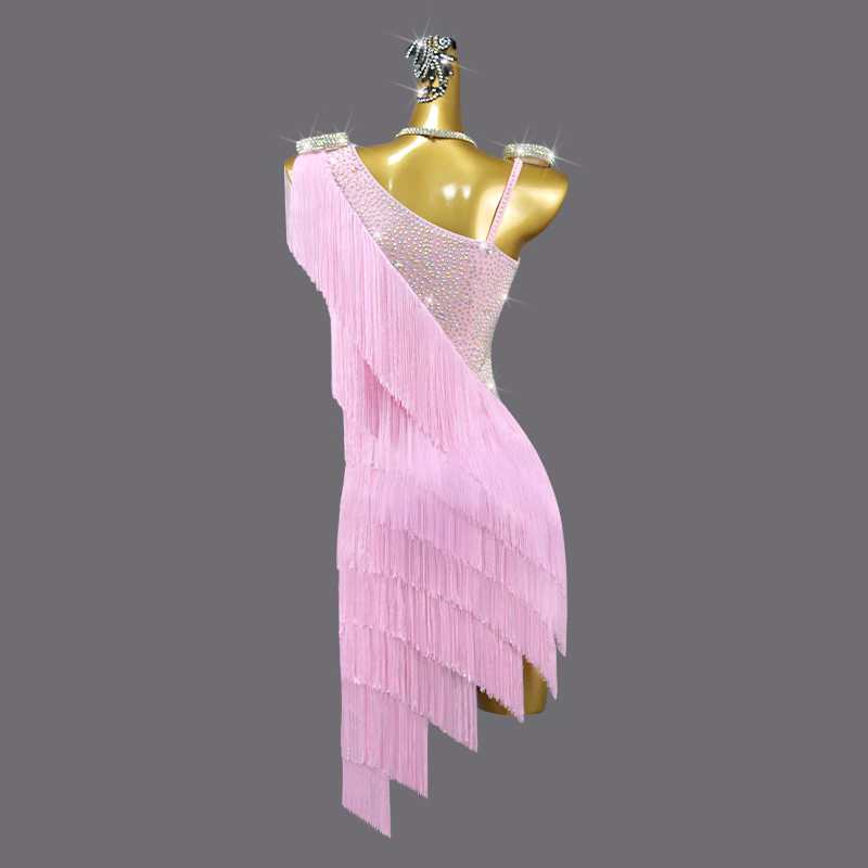 Custom size Light pink one shoulder Latin Dance Competition dresses for girls kids adult salsa chacha rumba Blackpool dancing outfits - Moderndancedress.com