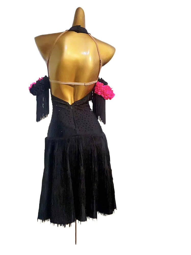 Custom Size Black Fringe Competition Latin Dance Dresses for Women Girls Salsa Ballroom Latin Dance Costumes