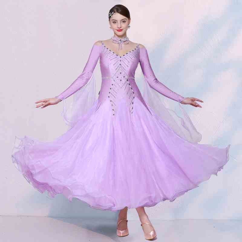 Competition National Ballroom Dance Dresses for Women Girls Mint Lavender White Tango Waltz Foxtrot Performance Long Gown