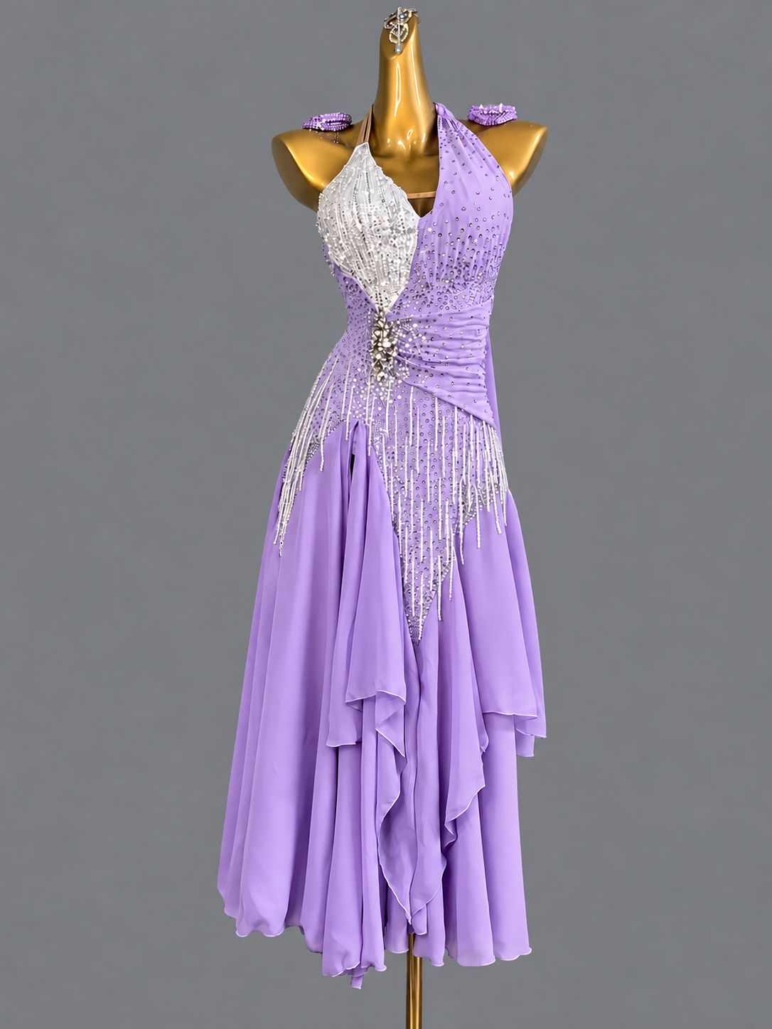 Custom American Smooth Dress Blue Pink Halter Neck Ballroom Dance Gown