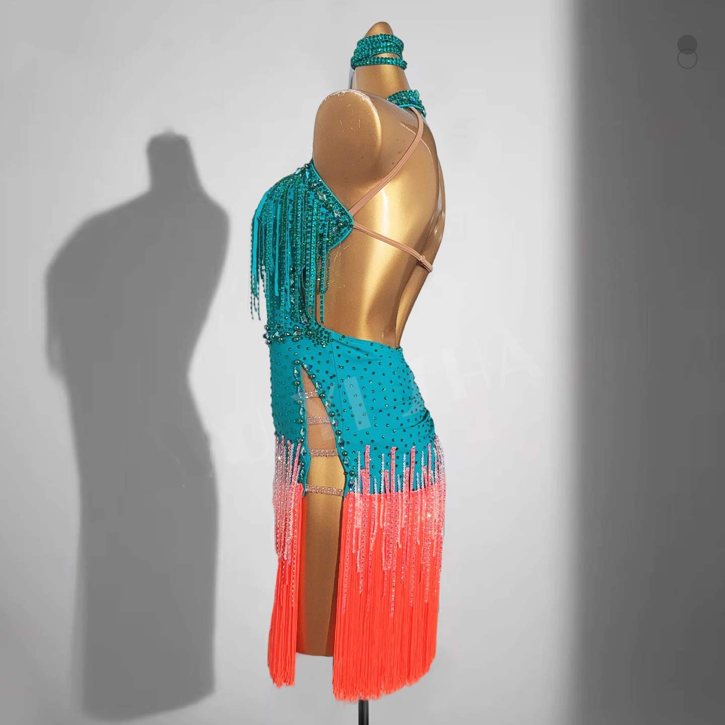 Custom Size Blue with Pink Competition Latin Dance Dresses for Women Girls Salsa Chacha Dance Costumes - Moderndancedress.com