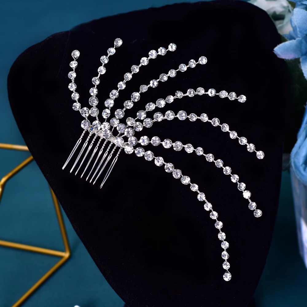 Women latin ballroom dance headdress stage performance bling hair comb Bride wedding braided hair accessories handmade - Moderndancedress.com