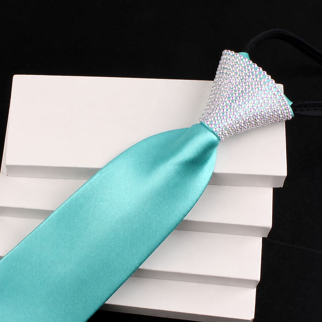 Crystallized Rhinestone Ballroom Dance Tie - Adjustable Men's Zipper Necktie