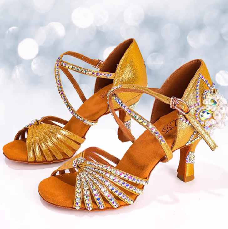 Competition Bronze Silver Sparkling Latin Dance Shoes for Women Girls Kids Competition Salsa Rumba Cha Cha Jive Performance Sandals Soft Soles Indoor Style - Moderndancedress.com