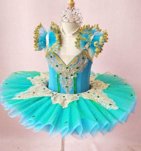 Girls Ballet Dance Dresses Ballet Skirt Children's Performance Dress Swan Lake Pengpeng Skirt with Gauze Skirt Blue-green Swan Dance Tuu Skirt - Moderndancedress.com