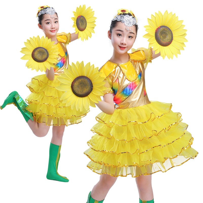 Girls Jazz Dance Costumes children school concert modern dance sun flowers dancing costumes