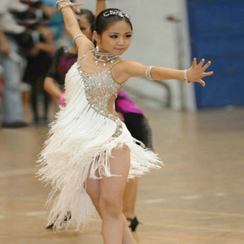 Girls Latin Dance Dresses Children's fringed Latin dance skirt children's girls Latin dance dress competition performance clothing sequins skirt - Moderndancedress.com