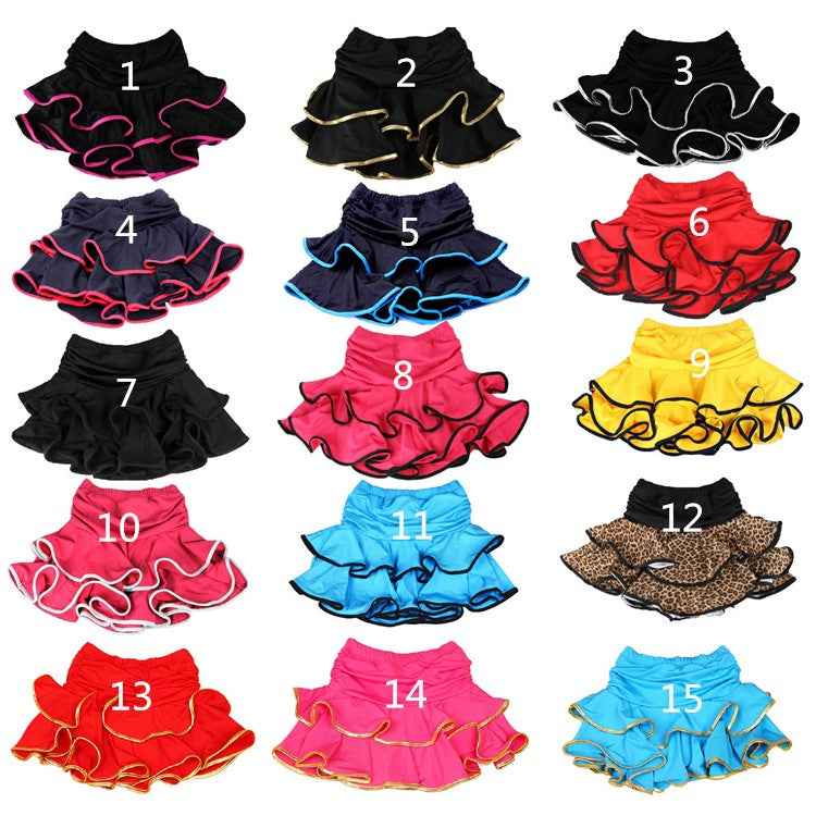 Girls Latin Dance Skirt Ballroom Samba Chacha Dancing Dress inside with shorts Kids Mini Skirt - Moderndancedress.com