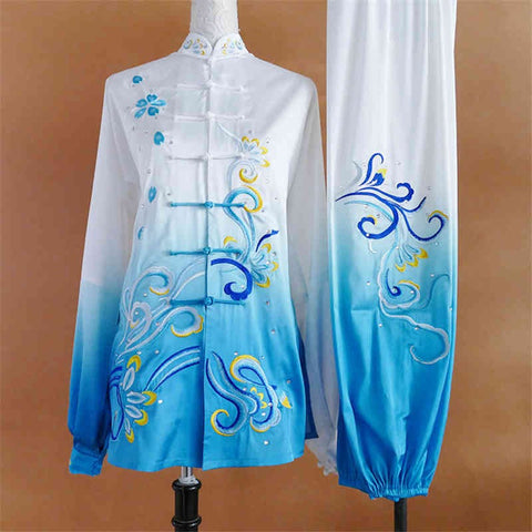 Gradient embroidery Tai Chi Martial art performance clothing for men and women Tai Chi wushu stage performance competition suit - Moderndancedress.com