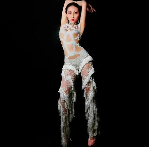 Grey Fashion Jazz Dance Costumes For Lady Sexy Women Bar Dj Dancers Stage Adult Sexy Singer Costumes Dancewear - Moderndancedress.com
