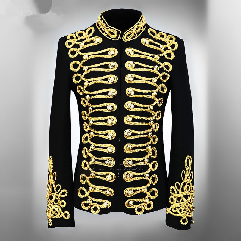 Jazz Dance Costumes  Stand collar embroidery slim coat Men Classic Court Blazer Stage Costumes - Moderndancedress.com