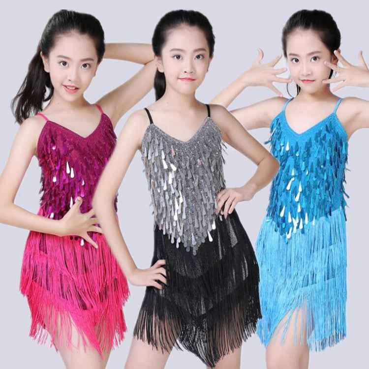 Girls Latin Dance Dresses for Kids - Sequined Fringed Competition Salsa Dresses - Moderndancedress.com