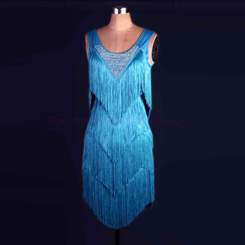 Latin dance costume spandex tassel stones latin dance dress for women latin dance competition dresses - Moderndancedress.com