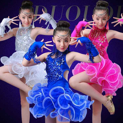 Latin dance dress children Latin dance costumes costumes girls tassel sequins competition clothes new dance clothing - Moderndancedress.com