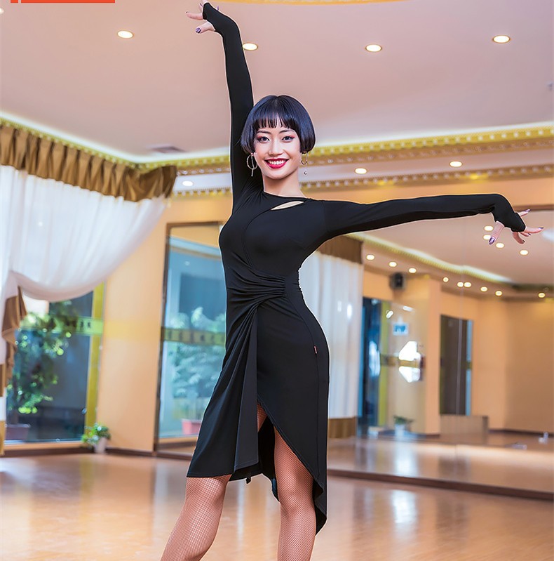 Latin Dress Female Adult Dresses Dance Black Pool Performance Exercise Clothes - 