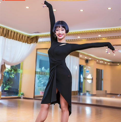 Latin Dress Female Adult Dresses Dance Black Pool Performance Exercise Clothes - 