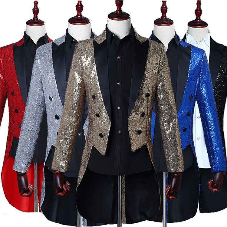 Male sequined tuxedo stage performance dress magician jacket nightclub bar hosted the United States vocal choir command - Moderndancedress.com