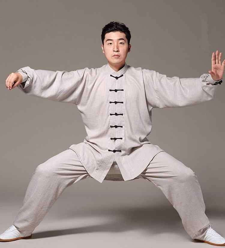 Men's chinese Kung Fu clothes linen material Taichi Sports fitness wush martial practice uniforms