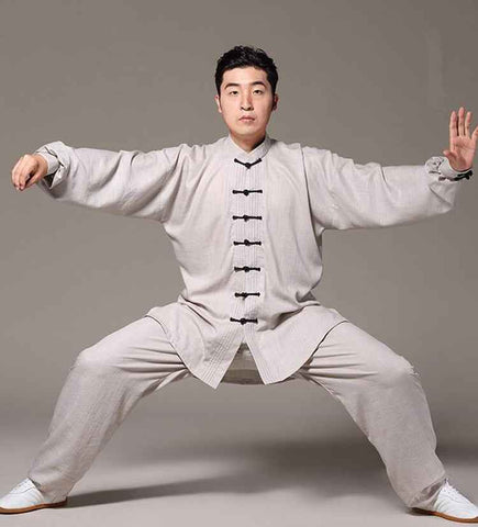 Men's chinese Kung Fu clothes linen material Taichi Sports fitness wush martial practice uniforms - 