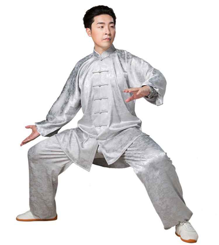 Men's Dragon pattern Kung fu uniforms Tai Chi practice wushu clothes top and pants morning exercise clothing performance clothes - Moderndancedress.com
