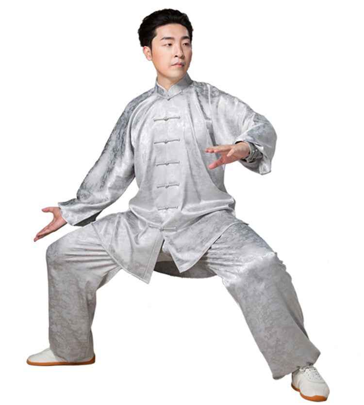 Men's Dragon pattern Kung fu uniforms Tai Chi practice wushu clothes top and pants morning exercise clothing performance clothes