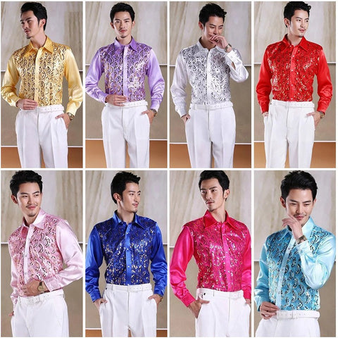 Men's glittering sequined shirt shirt stage performance clothing dance gala hosted chorus Shirts - Moderndancedress.com