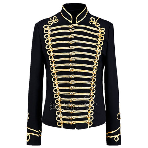 Men's jazz dance coat black with gold pattern fashion night club dj singers host chorus magician stage performance cosplay jacket coats - 