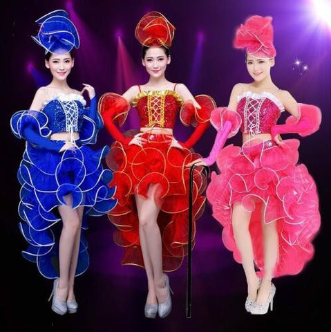 Modern dance costume sequined costumes jazz dance clothing performance clothing adult female pink dress - 
