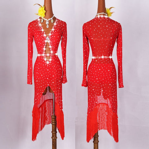 Original Latin Dance Dresses For Ladies Black Red Color Gauze Feminine Clothes Fashion Women Professional Ballroom Suits - Moderndancedress.com