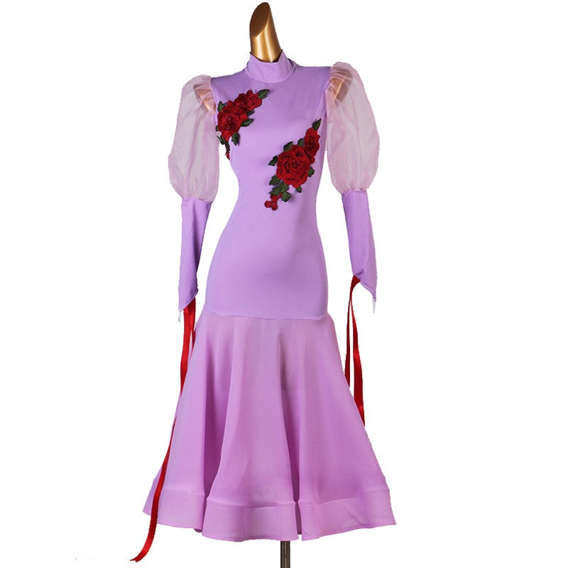 Purple ballroom dance dress for women waltz tango dance dress robe de danse de salon violette