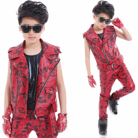 Red camouflage jacket children's street dance jazz dance drum performance clothing - 