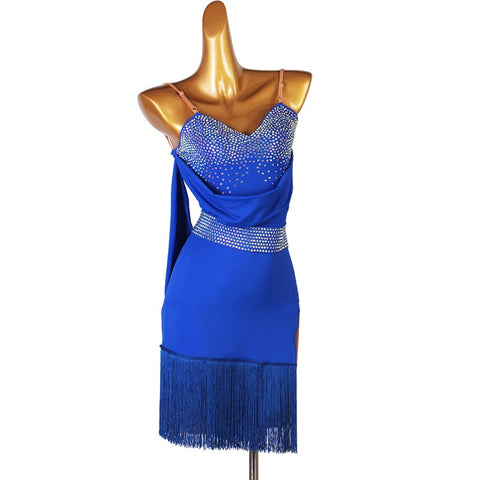 Royal blue Diamond competition latin dance dress for women girls modern dance salsa rumba chacha dance latin dance costumes