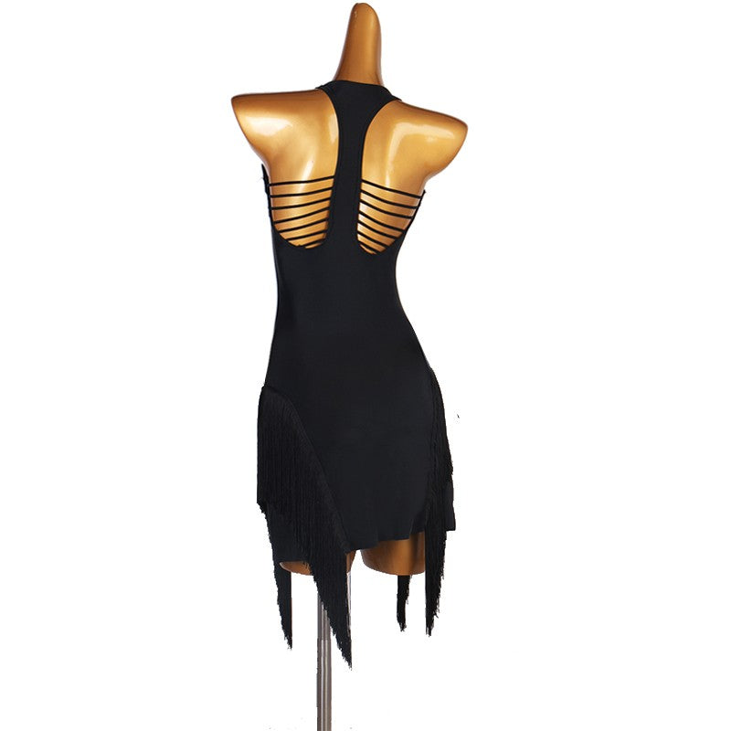 Sexy backless black latin dance dress for women professional latin fringed skirt rumba chacha dance skirt - Moderndancedress.com
