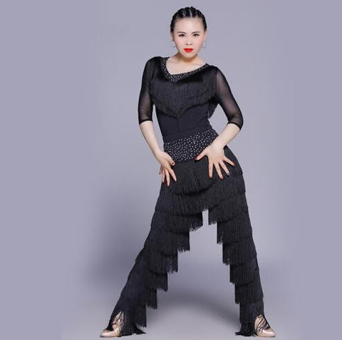 Sexy Latin Dance Suit For Ladies Blue Red Black Original Tassel Shirt Women Perform Tops Professional Flamenco Garments - 