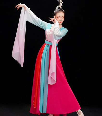 Water Sleeve chinese folk dance costume female Chinese fairy dresses modern dance plucking classical traditional dance costume adult - Moderndancedress.com