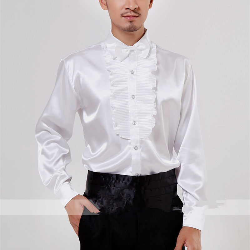 White lotus leaf performance shirt men performance costume competition chorus dress chorus performance bow tie - 