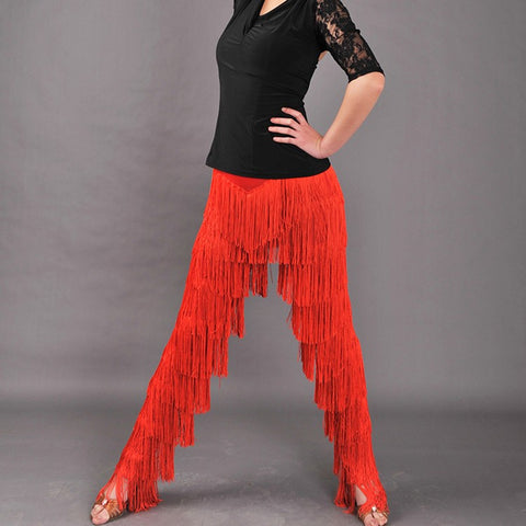 women  latin dance pants girls Red black tassel black latin Tango Dance cha cha latin dance fringe pants trousers