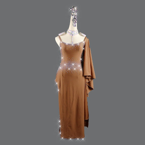 Women's coffee color competition latin dance dresses robe de danse latine pour femme - Moderndancedress.com