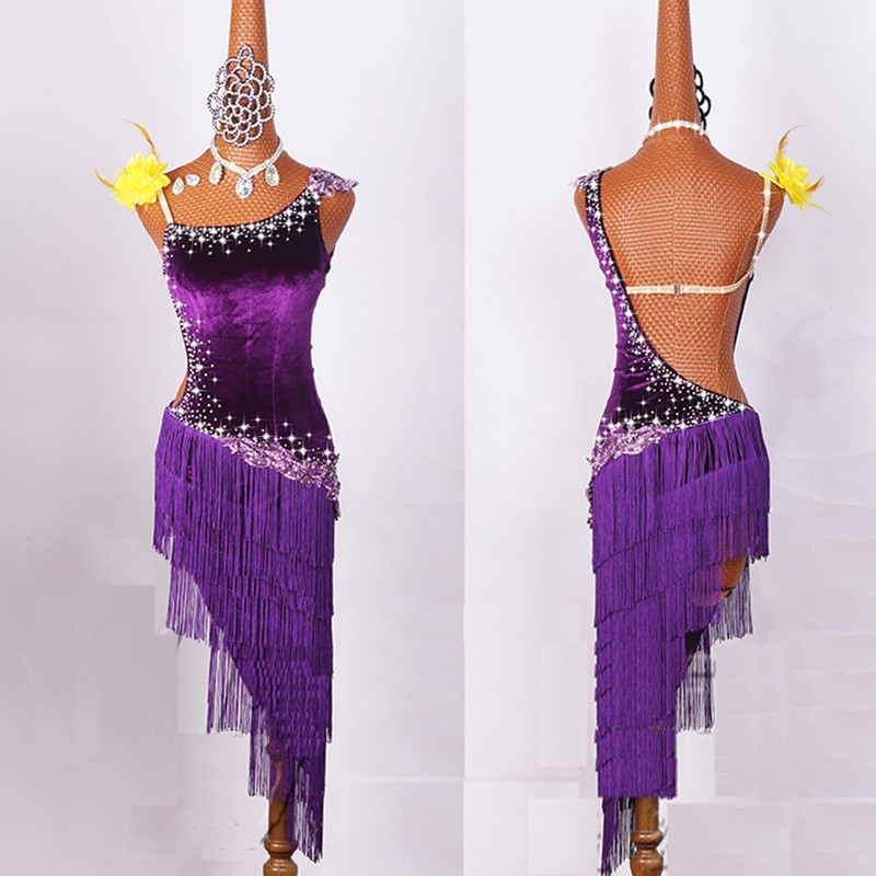 Tassel Latin Dance Dress Clothing Salsa Costume Ballroom Competition Skirt Rumba 