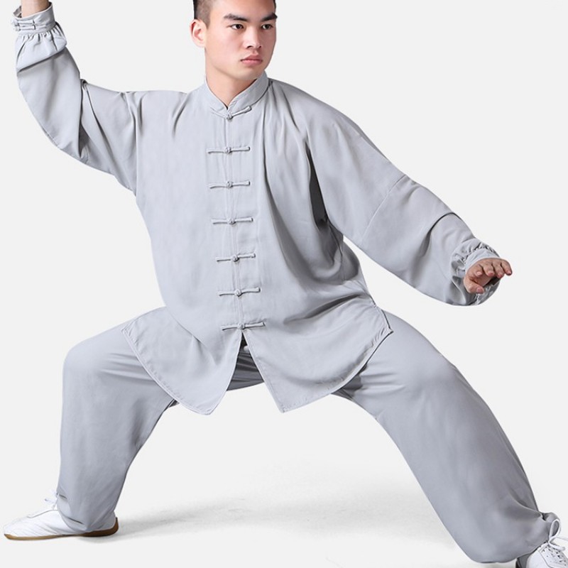 Herren Chinesisch Griffzapfen Anzug Tai-Chi Kung Fu Lang Hemd Und Hose Uniform