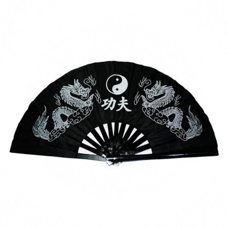 Black Taiji Kung Fu Fan pure plastic Taiji Fan Tai Chi fan double side fan right and left hand