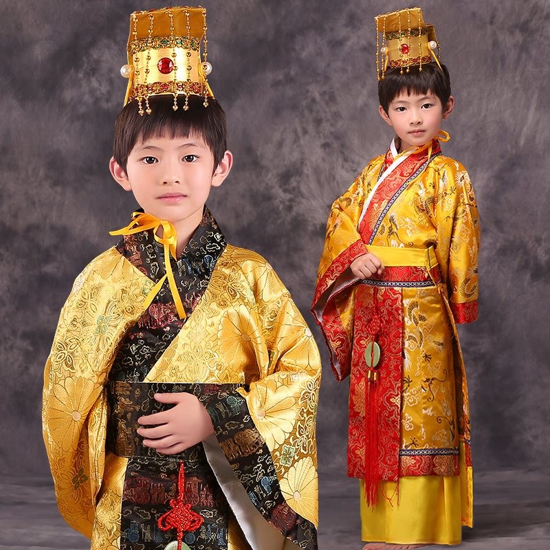 Boys chinese emperor costume palace king dress with head wearing Halloween clothing cosplay clothes