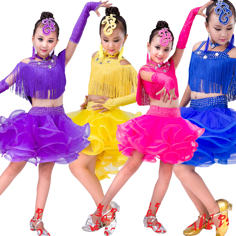 Children latin Competition Ballroom Dresses Salsa Dresses Children Trams Latin Professional Sequins Dance Clothing 