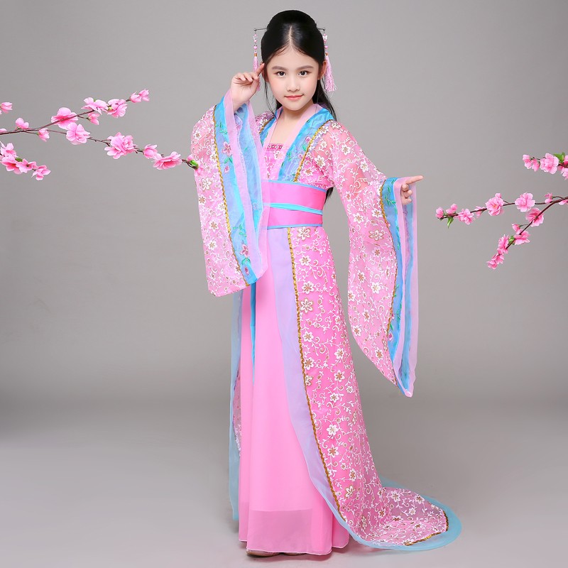 Children&apos;s costume, female Hanfu, girl, zither, skirt, fresh and elegant, performance costume, imperial concubine, fairy dress, Chinese style.