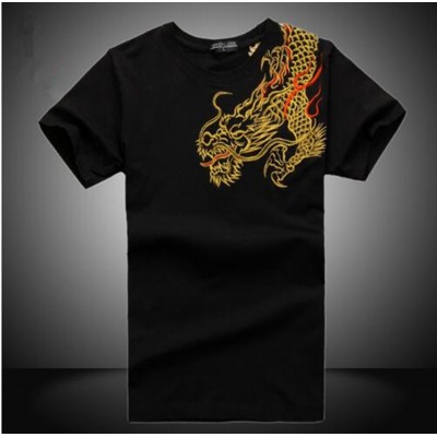 China National Wind Dragon embroidery shirts kung fu Shirt tops Summer short-sleeve High-quality cotton t shirt